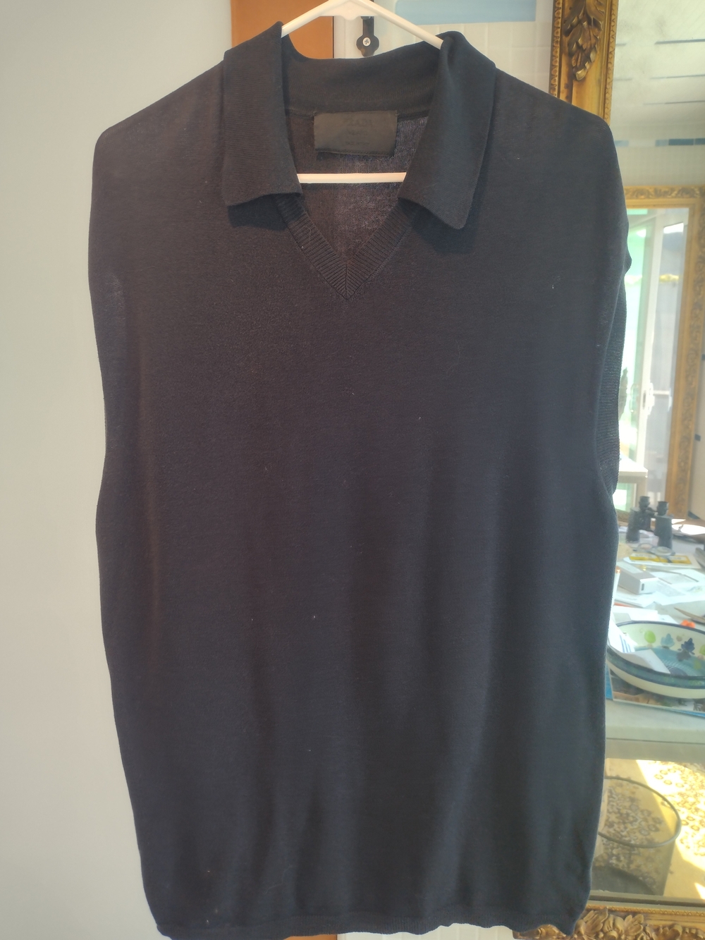 Prada Men's Black Collared V-Neck Sweater Vest